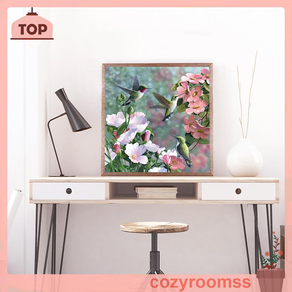 Bộ tranh đính đá 5D họa tiết chim ruồi và hoa độc đáo DIY