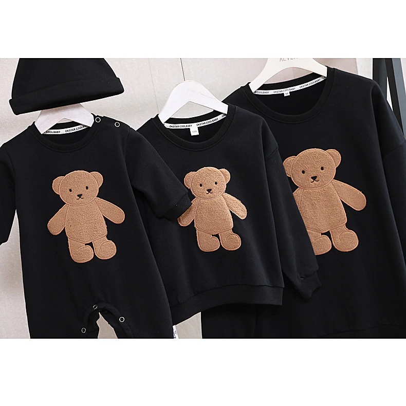 Áo gia đình Thu đông Familylove – Đồ gia đình Mùa Đông họa tiết hình Gấu Nâu dễ thương Chất Cotton Nỉ da cá Cao cấp