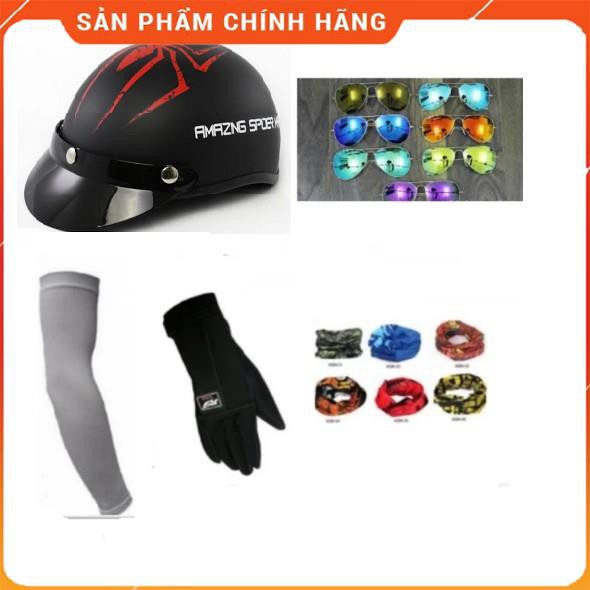 Mũ bảo hiểm 1/2 đầu SPIDER MAN tặng kính thời trang+khăn đa năng, găng tay, ống tay