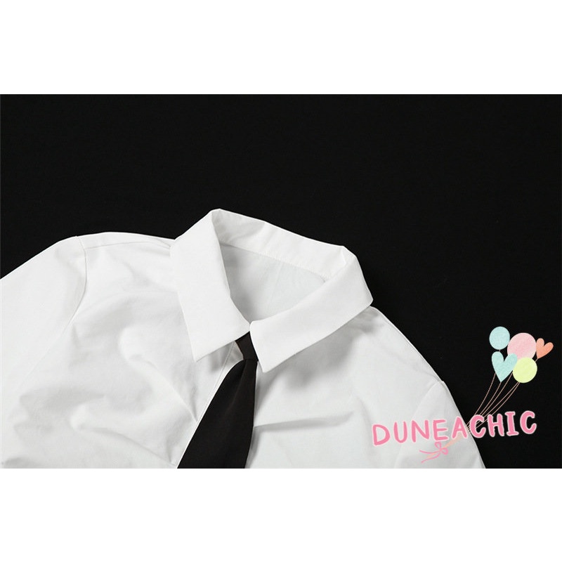 DUNEA Áo Sơ Mi Dài Tay Cổ Bẻ Phối Nút Thắt Nơ Xinh Xắn Cho Nữ
