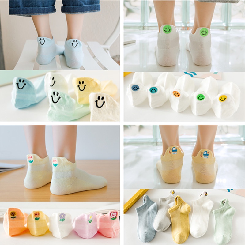 Vớ Cổ Thấp Phối Lưới Mỏng Thoáng Khí Thêu Họa Tiết Hoạt Hình Dễ Thương Thời Trang Mùa Hè Cho Bé Trai Và Gái