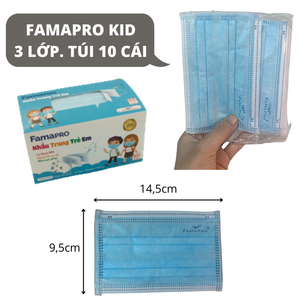 Khẩu trang y tế 4 lớp kháng khuẩn Nam Anh FAMAPRO SUNNY và KID (trẻ 4-10 tuổi) - Túi 10 cái