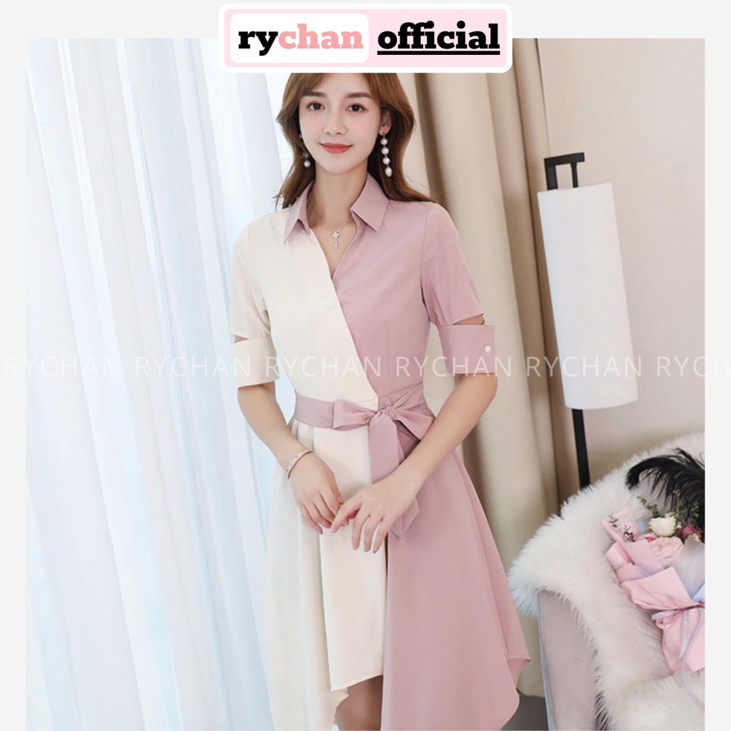 [ẢNH THẬT CUỐI] DX882 - Đầm Xòe Cổ Sơ Mi Phối Màu Độc Lạ Đầm Cột Eo Đầm Đi Chơi Thanh Lịch