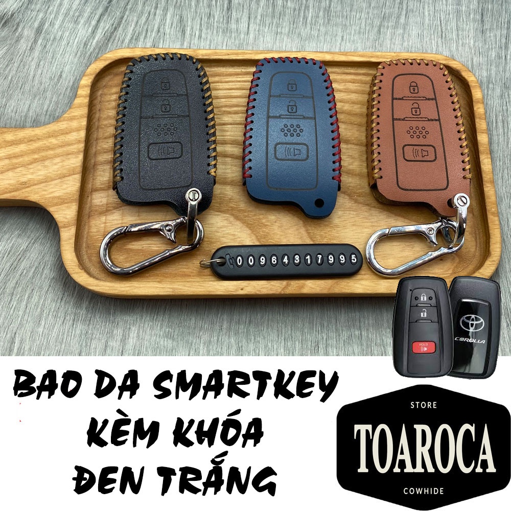 Bao da chìa khóa smartkey ô tô Toyota Corolla Cross handmade da bò thật 100% chính hãng Toaroca chống trầy xước,rơi,vỡ