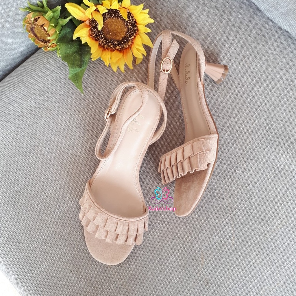 Giày sandal Daphne quai ngang viền bèo xinh xắn, gót cao 5.5cm (có sẵn)