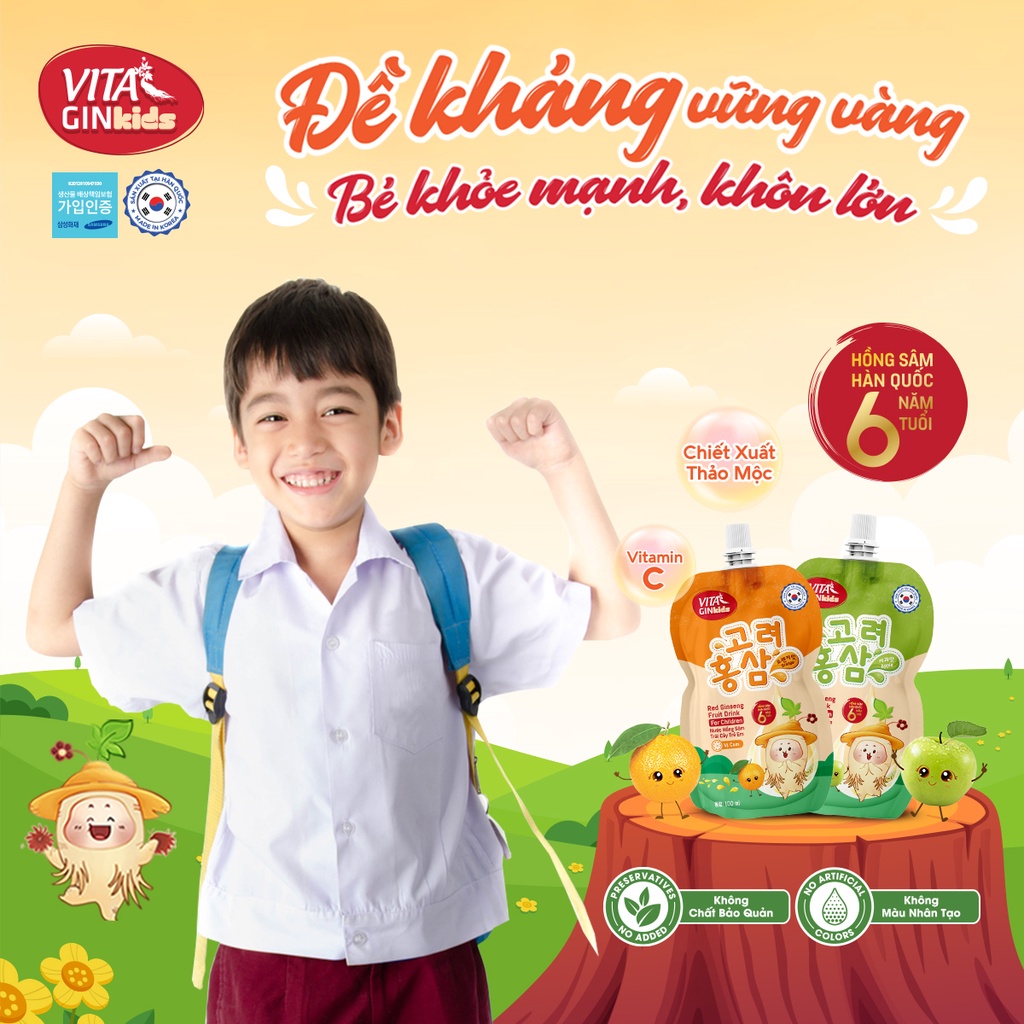 Combo 10 Túi Nước hồng sâm trẻ em Vital Gin Kid's vị trái cây