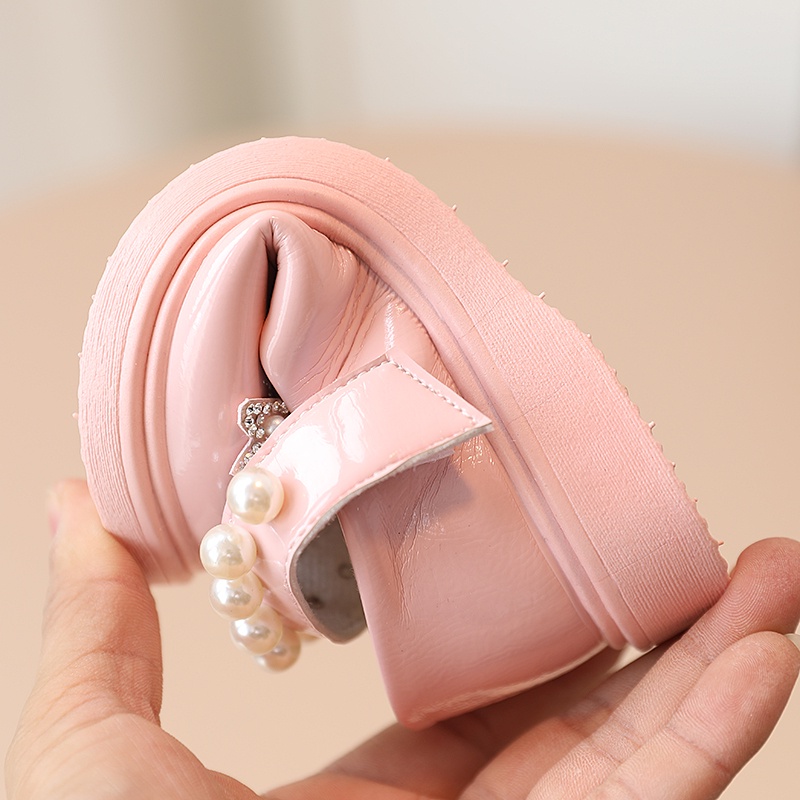 Giày Búp Bê Da Mềm Đính Nơ Ngọc Trai Cho Bé Gái 3-8 Tuổi