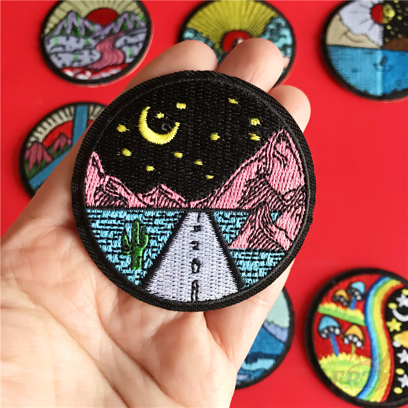 Miếng dán ủi họa tiết bình minh & hoàng hôn kích thước 6cm trang trí DIY