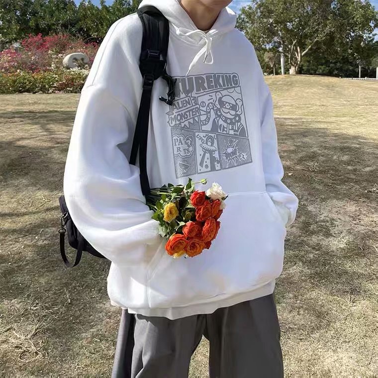 Áo hoodie dáng rộng in họa tiết graffiti kiểu Nhật Hàn năng động dễ phối đồ dành cho nam size M-5XL