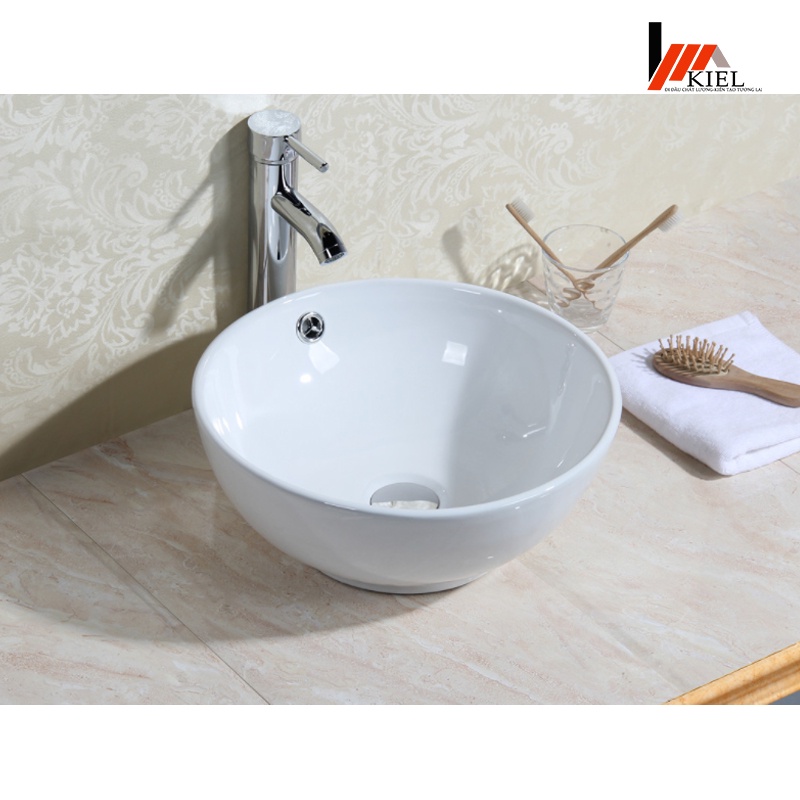 Chậu lavabo tròn sứ đặt bàn hình bát cao cấp sang trọng với lớp men dày ,bóng đều màu chống bám bẩn-Bảo hành 10 năm