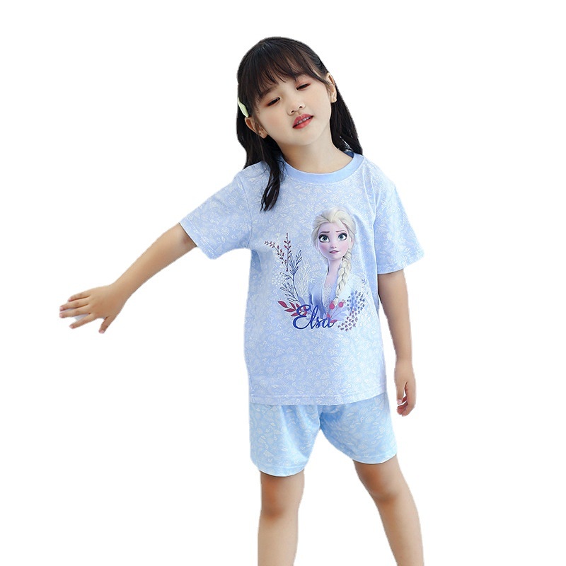 Bộ đồ ngủ mặc nhà tay ngắn vải cotton mỏng in hình công chúa Aisha dễ thương cho bé gái 2021
