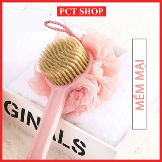 Cây cọ lưng với 2 đầu lưới và bàn chải - Dụng cụ chà lưng đa năng Nhật