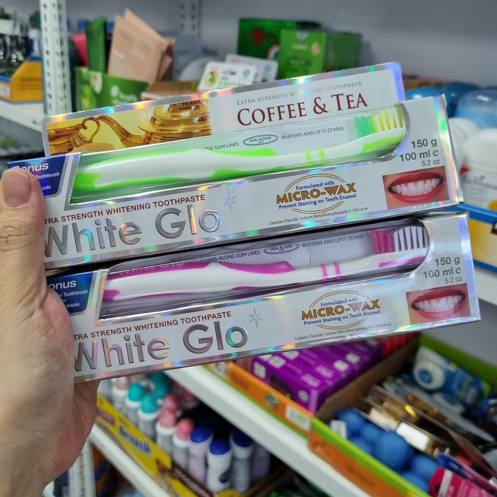Bộ kem đ‎ánh răng‎ WHITE GLO 150g  /KĐR‎ kèm bàn chải​, Hương thảo mộc, sạch mảng bám