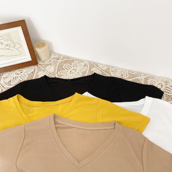 Áo phông nữ LYRA thun cổ V trơn chất liệu phông giấy siêu thoáng mát, thời trang năng động Hàn Quốc - VXYAP0055