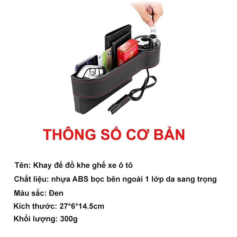 Khay để đồ khe ghế ô tô, đựng đồ K2 chất liệu da siêu bền, kiểu dáng sang trọng