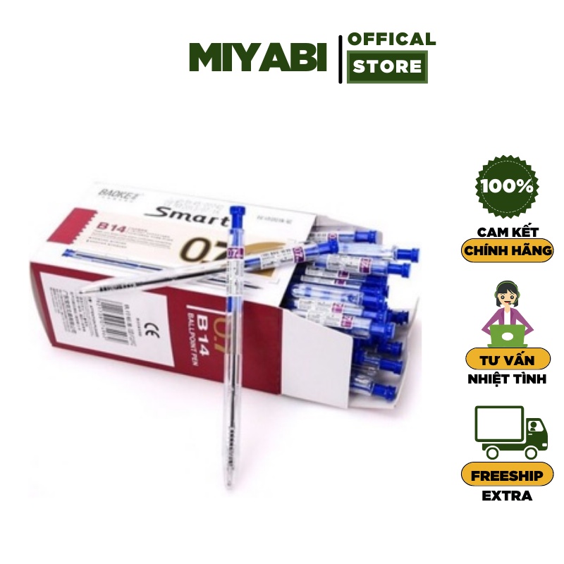 Bút bi xanh BAOKE B14 đầu bấm ngòi 0,7mm - Bút bi mực xanh cao cấp văn phòng phẩm - MIYABI STORE