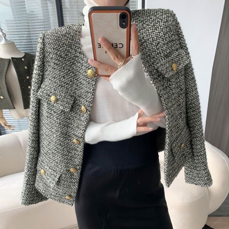 Áo dạ xước Tweed dáng vừa 2 lớp hàng quảng châu siêu cấp