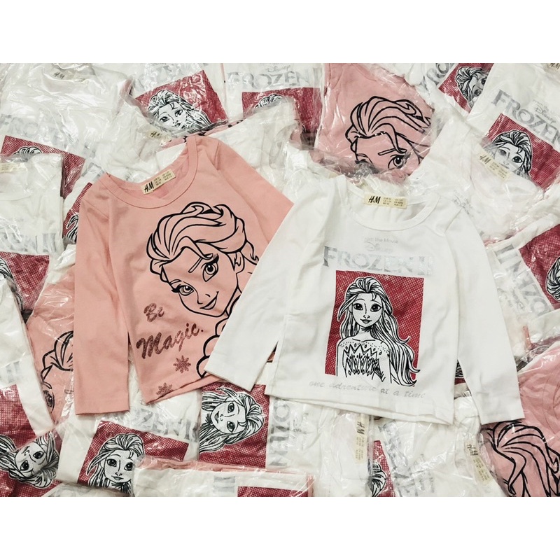 Set 2 áo cotton dài tay el.sa hm cho bé gái size từ 12-32 cân