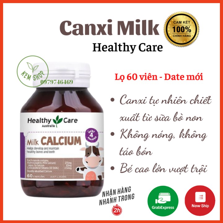 [Cam kết Chuẩn Úc] Canxi sữa Milk Calcium Healthy Care 60 viên, Bé cao lớn vượt trội, đẩy lùi rụng tóc, biếng ăn