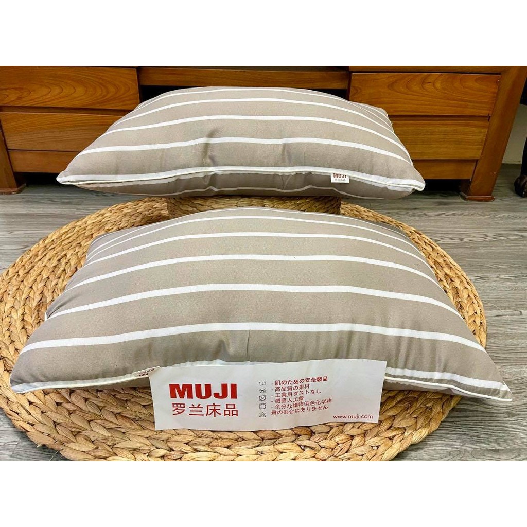 [BÁN LỖ XIN 5 SAO] Gối MUJI nhập Nhật cao cấp có khóa kéo - Cotton 100% - 50x70cm - 1,8kg/cặp