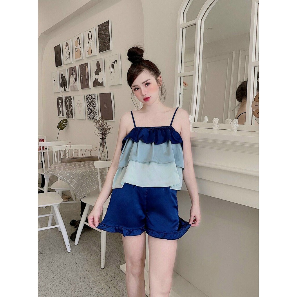 Sét bộ ngủ áo 2s phối màu xếp tầng cực xinh