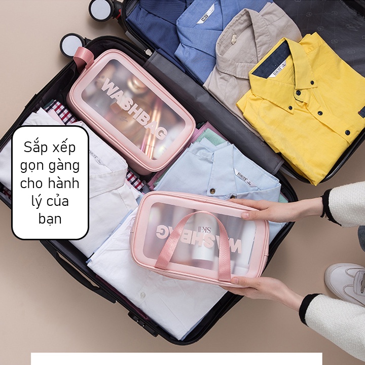 Túi washbag mỹ phẩm du lịch chống thấm nước dễ vệ sinh trong suốt chất liệu da PU đủ size đủ màu