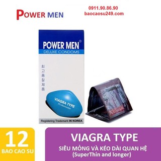 Bao cao su siêu mỏng chống xuất tinh sớm power men viagra - hộp 12 cái