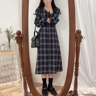VÁY KẺ caro Ulzzang dáng dài phong cách Hàn quốc