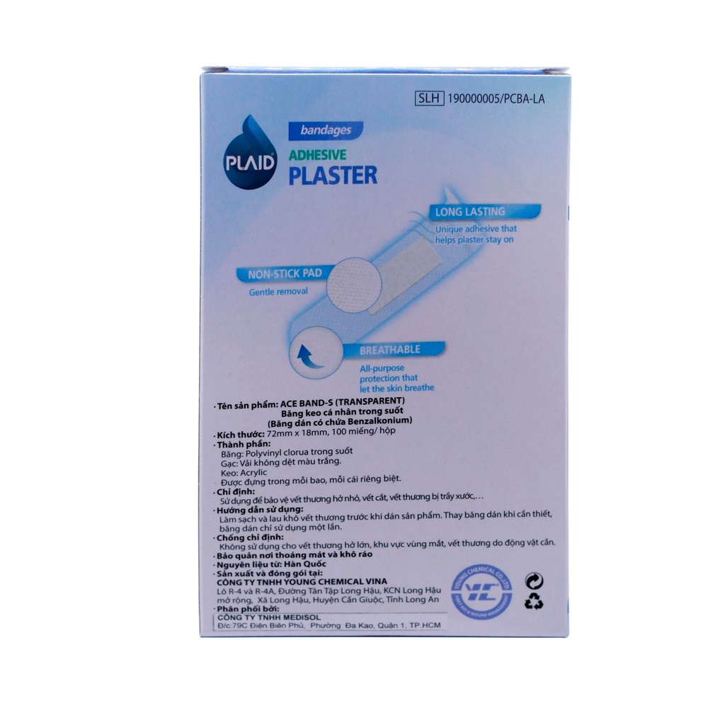 Băng Keo Cá Nhân Trong Suốt - Băng Gâu Vết Thương Ace-Band-S Transparent 72 Mm X 18 Mm  Young Chemical Vina