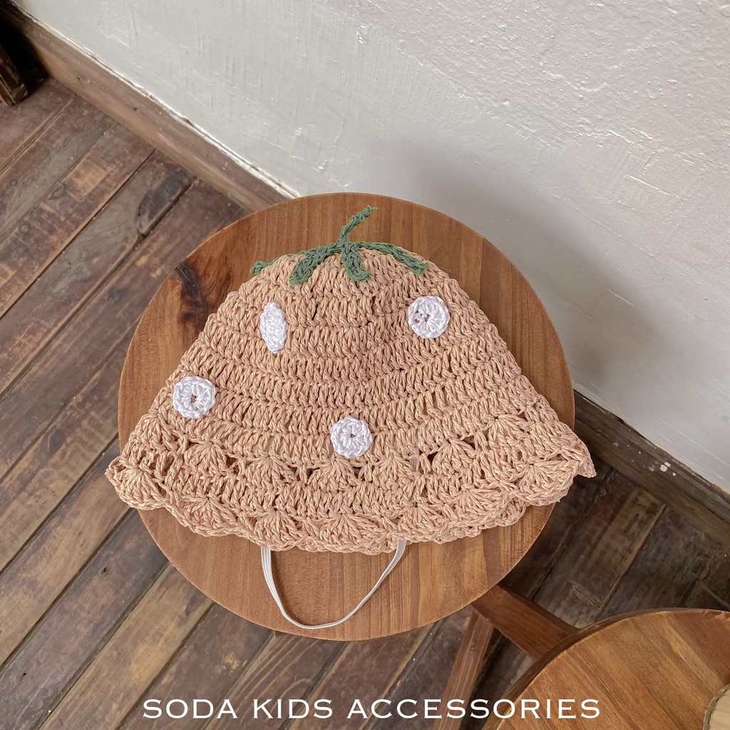 (ảnh thật) mũ cói quả dâu chấm bi