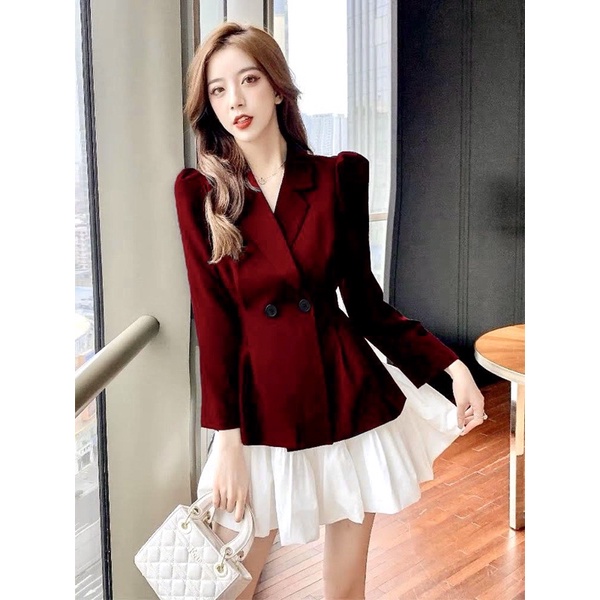 SET ÁO VEST ĐỎ TAY DÀI + CHÂN VÁY BÍ XOÈ ÁNH NHŨ