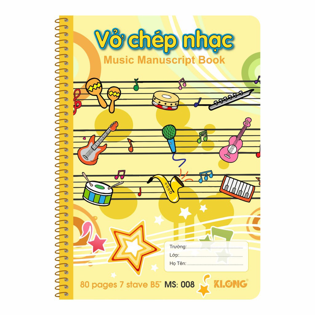 Vở chép nhạc lò xo Klong - 80 trang; Ms 008 - sỉ ib