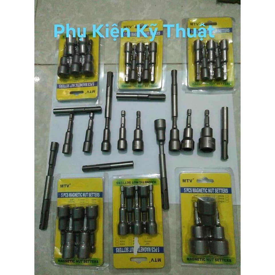 Bộ 14 đầu chụp bulong - Đầu bắn tôn vặn ốc bulong lục giác 6-19mm + 1 chân cài chuyển đổi để dùng cho khoan bê tông