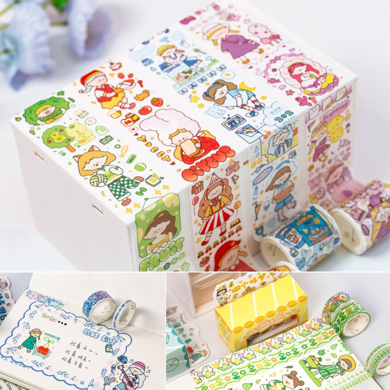 Cuộn Băng Dính Washi Hình Cô Gái Vui Nhộn Trang Trí Sổ Lưu Niệm