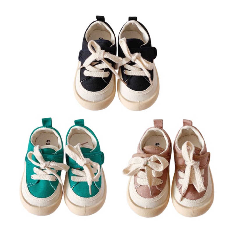 Giày Vải Canvas Đế Mềm Màu Tương Phản 3 Màu 12 Size Cho Bé