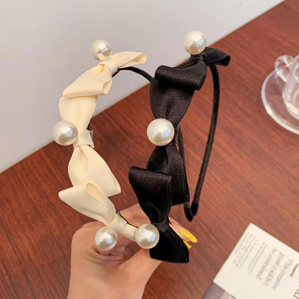 Băng đô vải thắt nơ đính ngọc trai nhân tạo