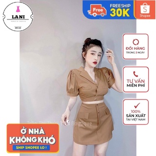 🔝Set Đồ Nữ - Set 2 món Áo crotop cổ vest + váy đính nút trẻ trung MTB006 [Mẫu mới 2021] ⚡FREESHIP⚡
