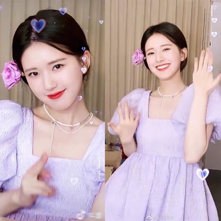 [Ảnh thật] Đầm gấm babydoll tay bồng công chúa giống Triệu Lộ Tư