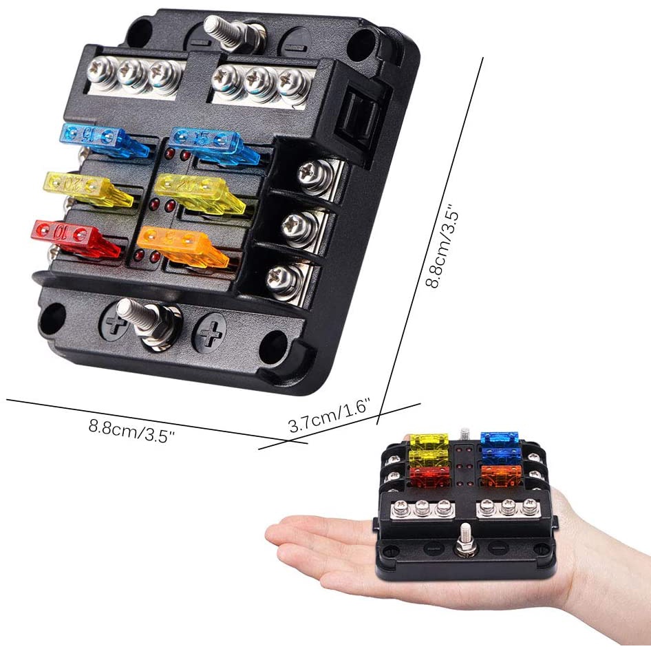 Hộp Cầu Chì Ô Tô 6 Chiều 12V-32V Tích Hợp Đèn Cảnh Báo Bảo Vệ Các Thiết Bị Điện