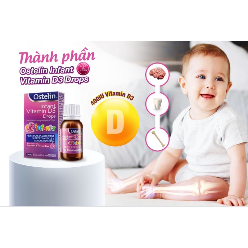 [Hàng chuẩn Úc] Vitamin D dạng nhỏ giọt dành cho bé từ sơ sinh Ostelin infant vitamin d3 drops 2.4ml bổ sung vitamin d3