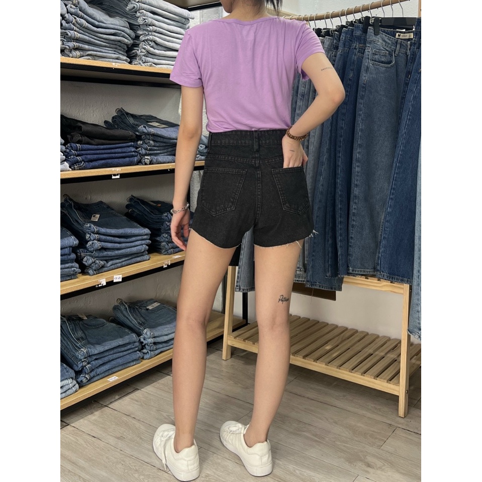 Quần Short Jeans Nữ Lưng Cao REDE Đen SH-07