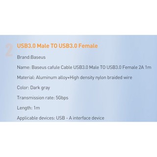 Cáp nối dài cổng USB3.0 Baseus Cafule 1m