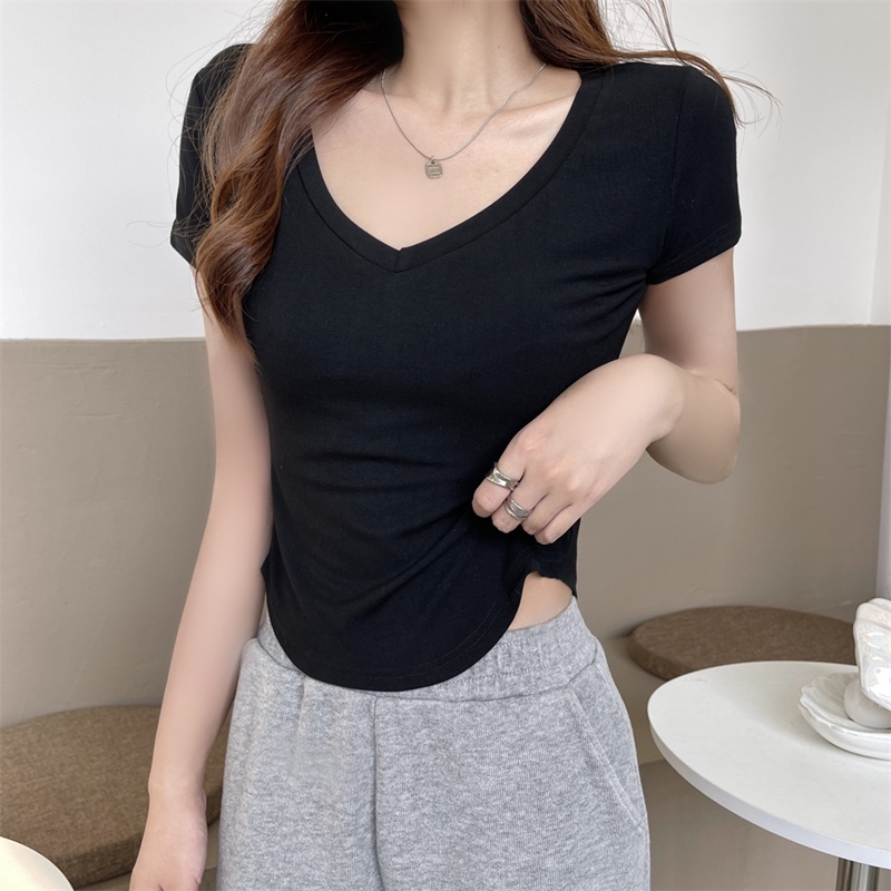 Áo thun SUXI tay ngắn cổ chữ V đơn giản thời trang mùa hè dành cho nữ