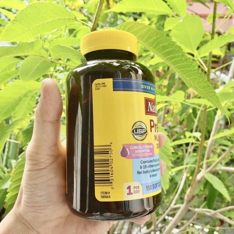 ♥️[HSD 08/2023] Vitamin bà bầu Nature Made PRENATAL Multi + DHA 200mg của Mỹ 150 viên