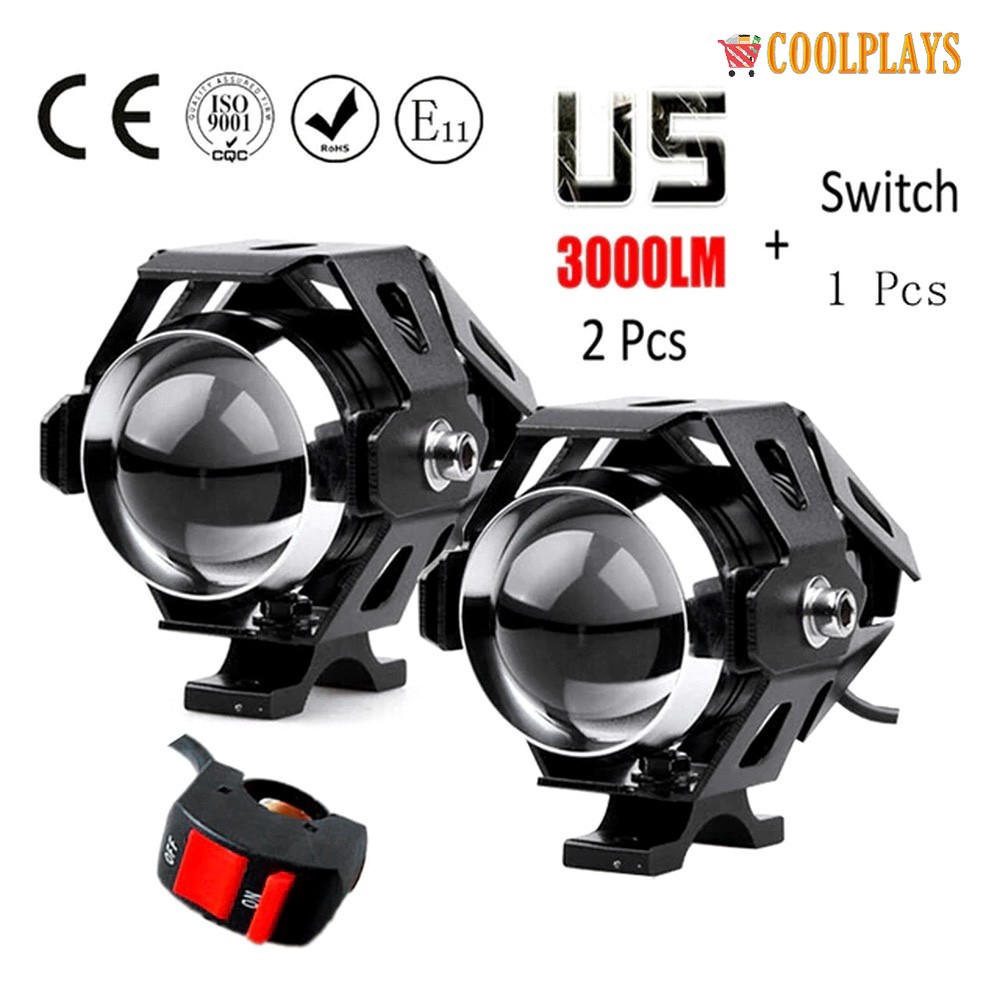 Coolplays 2Pcs 125W Motorcycle Headlights Auxiliary Lamp, U5 LED Motorbike Spotlight 12V Moto DRL Spot Head Light