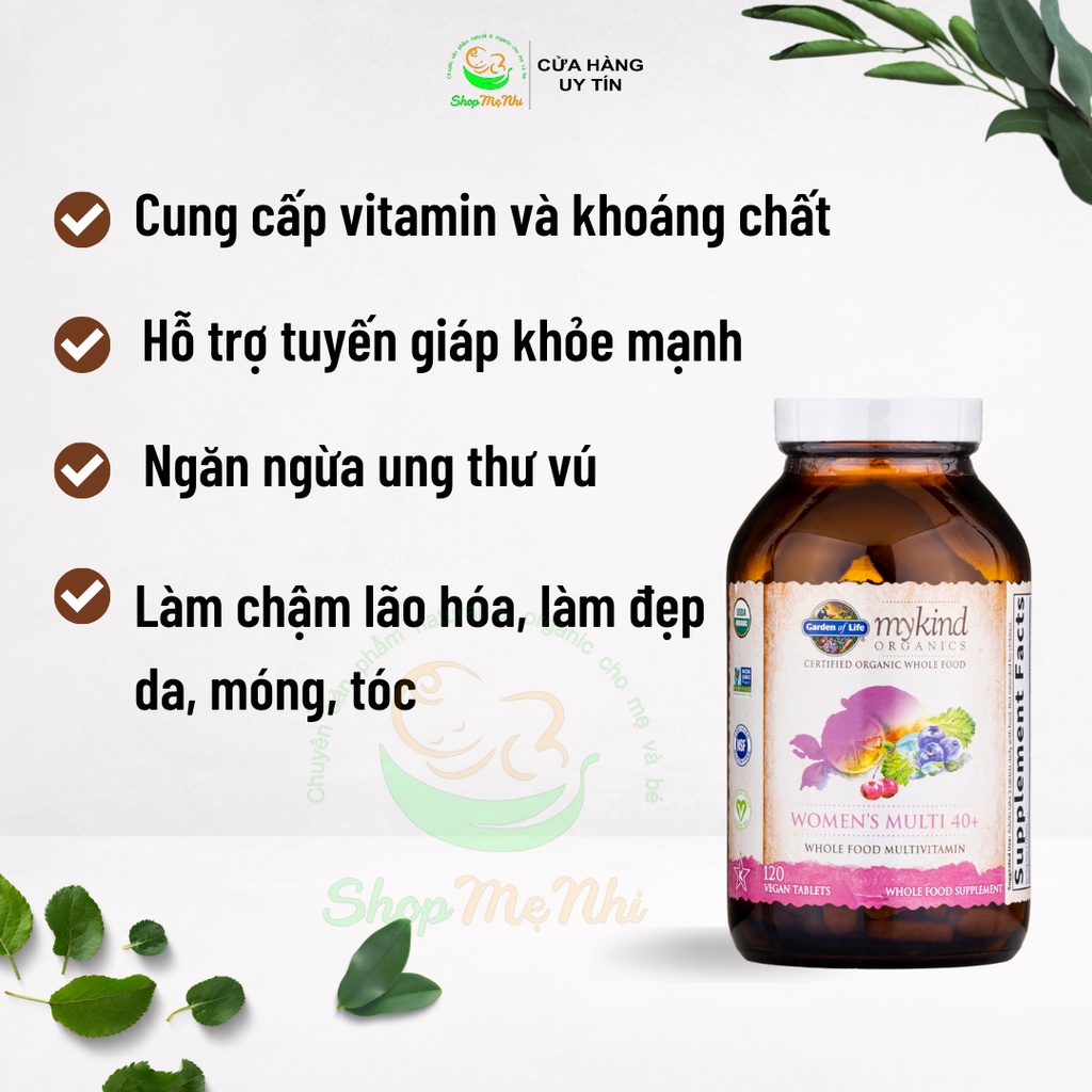 Vitamin hữu cơ tổng hợp dành cho nữ trên 40 tuổi Garden Of Life Mykind Women Multi 40+, 120 Viên.