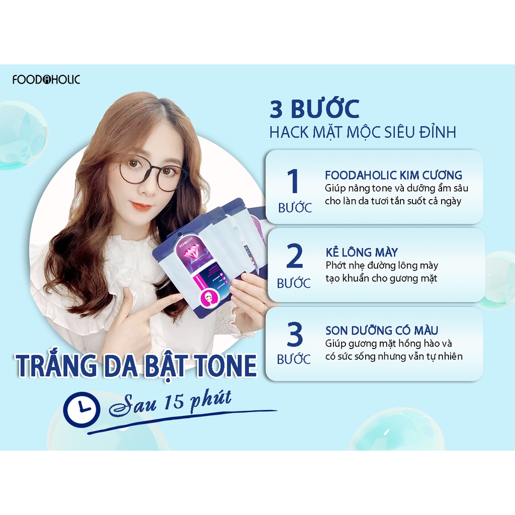 Mặt nạ dưỡng chất kim cương sáng mịn da Beldora Foodaholic Diamond Brightening Essential Mask 23g