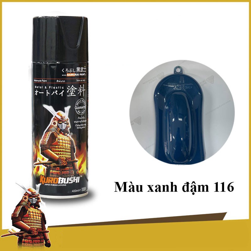 Sơn Samurai màu xanh dương đậm 23/116 chính hãng, sơn xịt dàn áo xe máy chịu nhiệt, chống nứt nẻ, kháng xăng