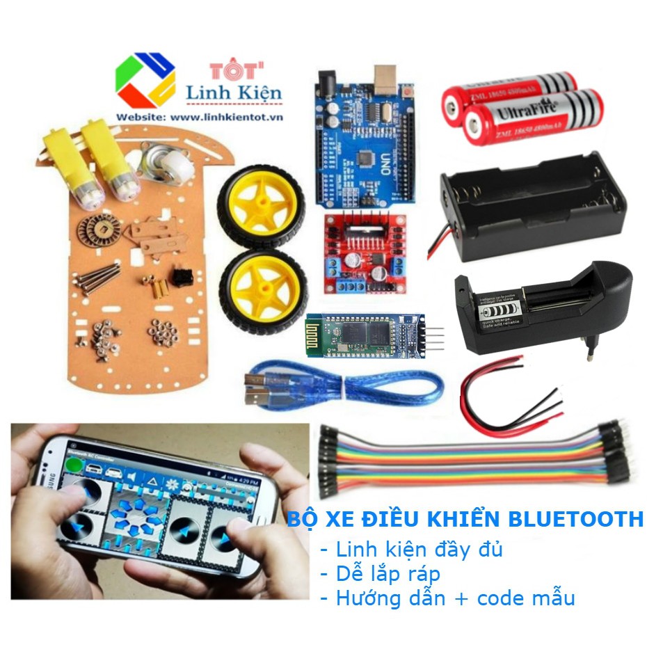 Bộ Xe Thực Hành Arduino Điều Khiển Bluetooth DIY - KIT Tự Học Arduino