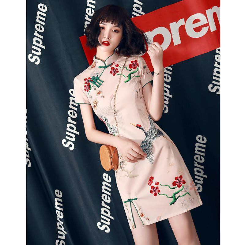 Sườn Xám Cách Tân Ngắn Phong Cách Trung Hoa Thời Trang Mùa Hè 2021 Cho Nữ